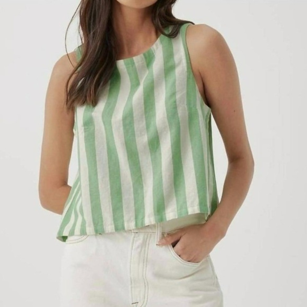 PACT NEW Canopy Organic Linen Blend Tulip Back Tank Jade Stripe Top SZ XXXL Boho